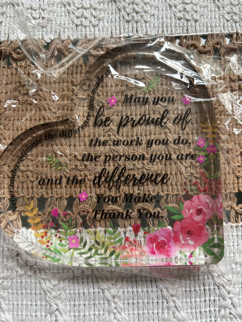 Heart-Shaped Floral Plaque – Thank You Accent in Pink